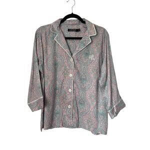 Lauren Ralph Lauren Pajama Sleepshirt SZ M Sateen 3/4 Sleeve Pink Paisley Notch
